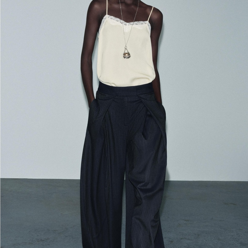 NWT Zara ZW Collection Navy Pinstripe Pleated Pants